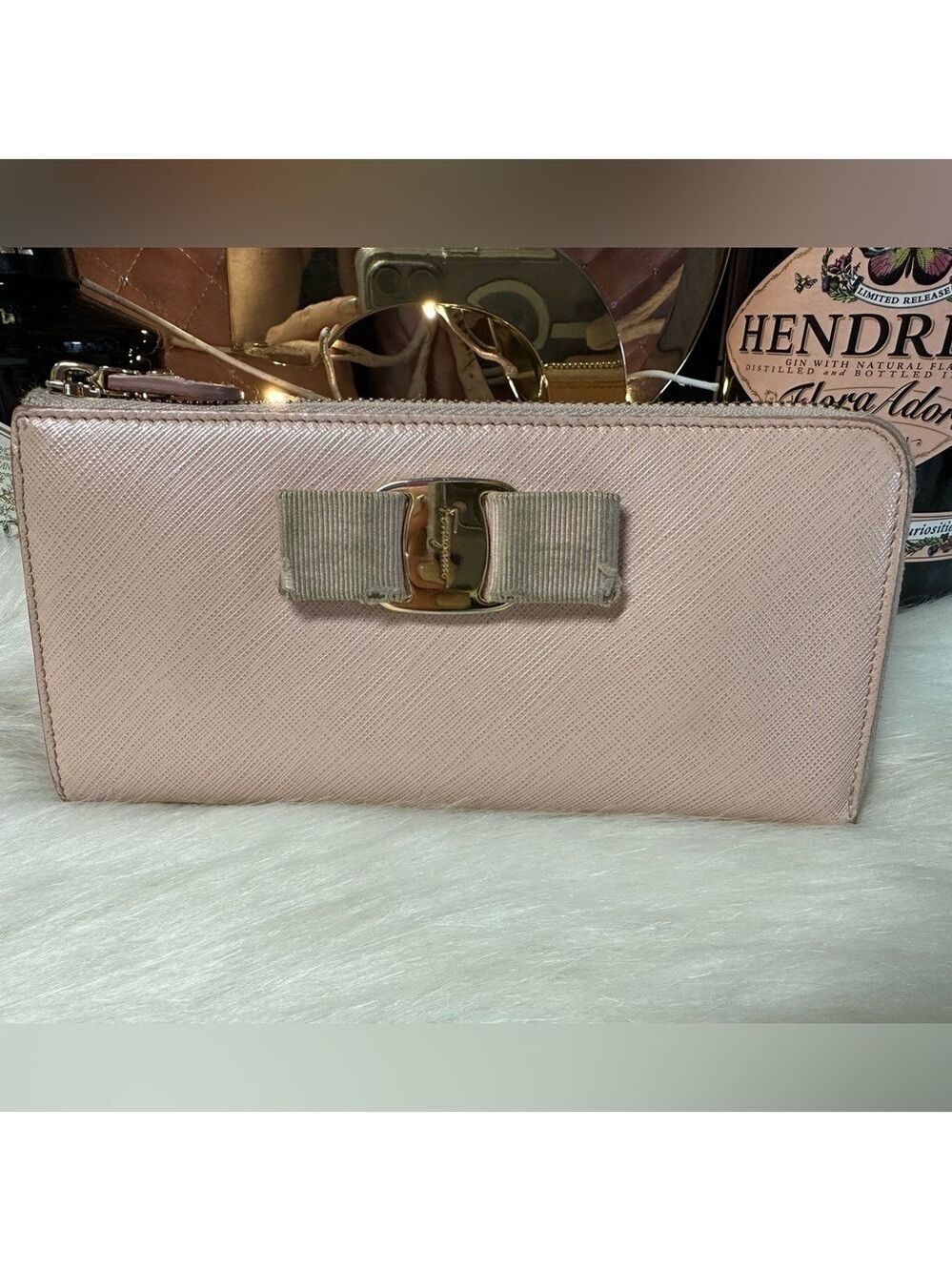 SALVATORE FERRAGAMO VARA BOW PINK LEATHER ZIP LONG WALLET MADE IN ITALY - Picture 3 of 10